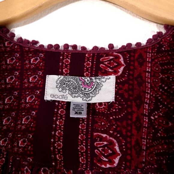 URBAN OUTFITTERS Ecote Boho Pom Pom Chiffon Kimono Cover up Boho Burgundy Red XS - Picture 2 of 8